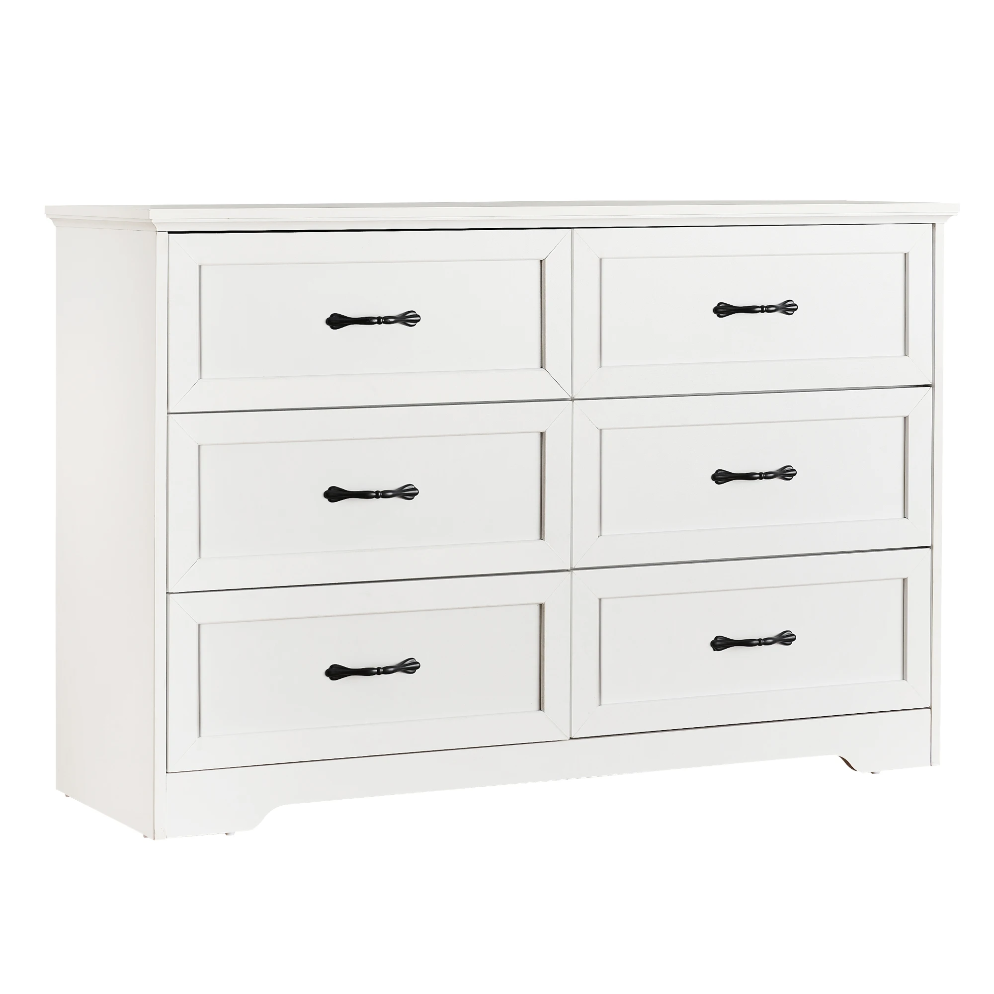 Dresser for Bedroom with 6 Drawers, Tall Wood Drawer Dresser Chest of Drawers for Closet, Living Room,  Kids Bedroom, White