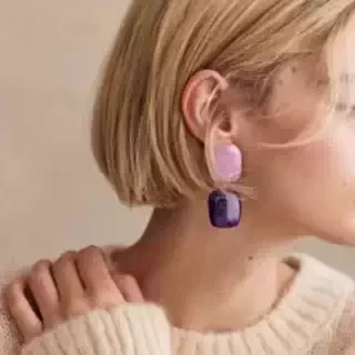 Retro Resin Smudge Color Matching Earrings Square Irregular Exaggerated Atmosphere Simple