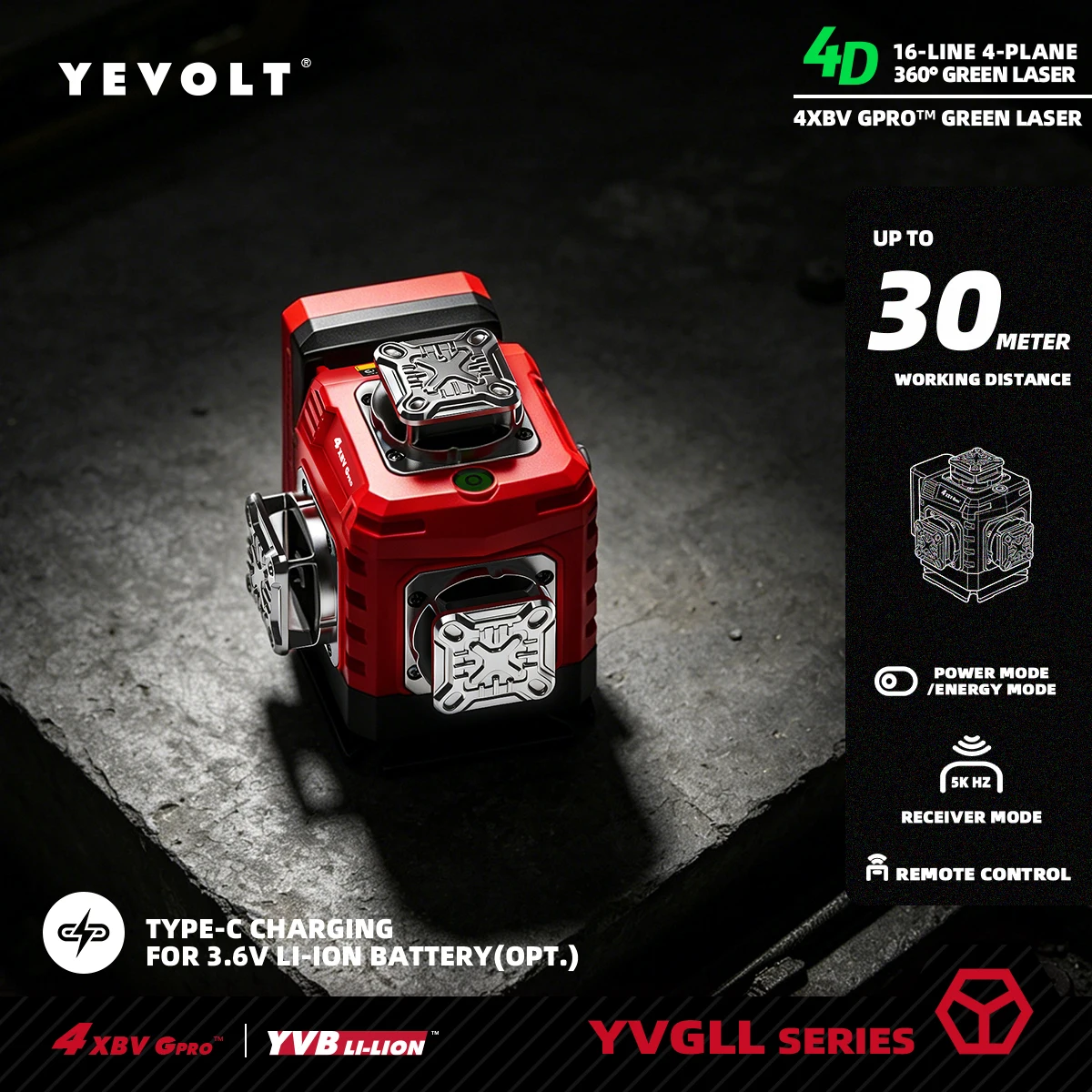 

16-Line 4 Plane 360 Green Laser Level Self-Leveling Slope Mode Touch Control 1/4 Mount Indoor Outdoor Layout Measuring Tool
