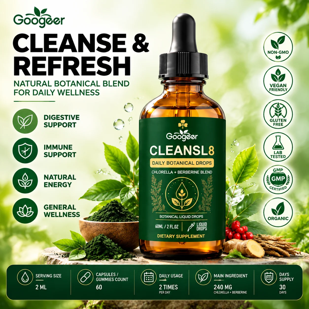 Herbal And Wellness Products - CLEANSL8 Botanical Liquid Drops with Chlorella