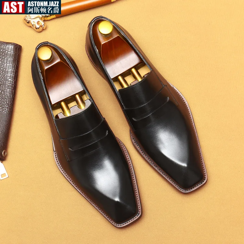 

Italian Luxury Mens Dress Shoes Loafers Full Grain Leather 2024 Summer New Style Designer Black Wedding Party Social Shoes Man