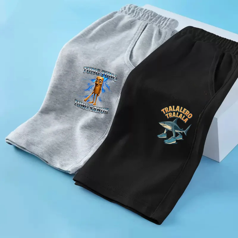 Kinder italienische Brainrot Shorts Jungen Mädchen Sporthose Tungtung Sahur Tralalero Tralala Halbe Hose