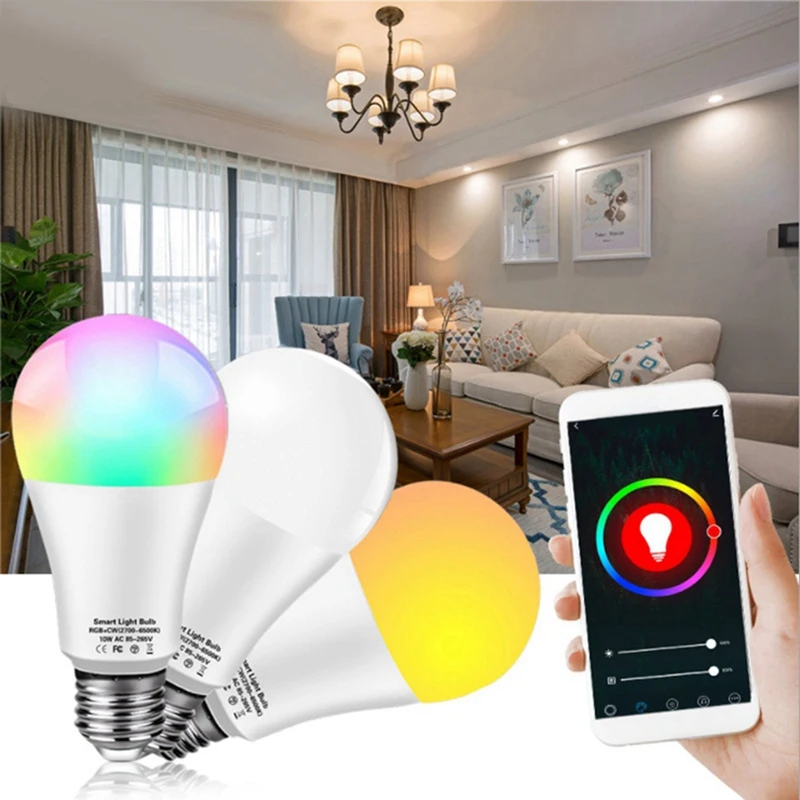 Bombilla inteligente Tuya E27, bombilla WIFI regulable, ahorro de energía RGBCW controlado por Alexa, atenuación y ajuste de Color, 18W, 2 uds.