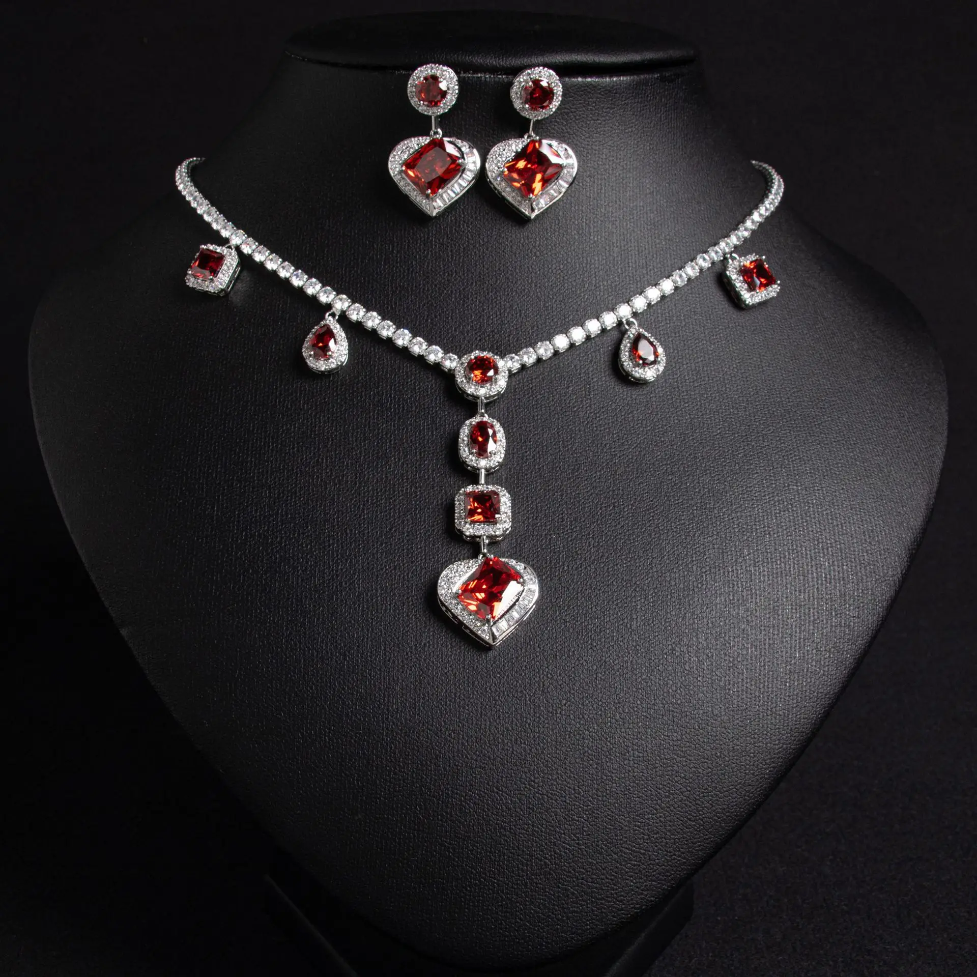 الشعور الغني الحب قطرات قلادة قلادة أقراط مجوهرات اكسسوارات المرأة مجموعة حفل زفاف كوكتيل حفلة موسيقية M-150 #4