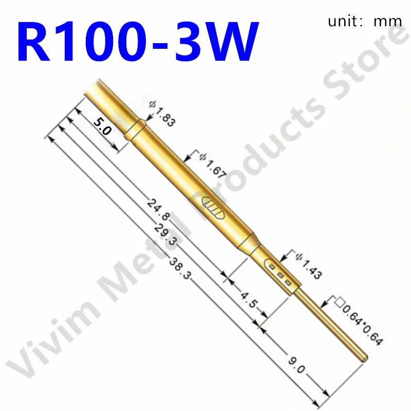 20/100PCS R100-3W Test Pin P100-B1 Receptacle Brass Tube Needle Sleeve Seat Wire-wrap Probe Sleeve 38.3mm Outer Dia 1.67mm