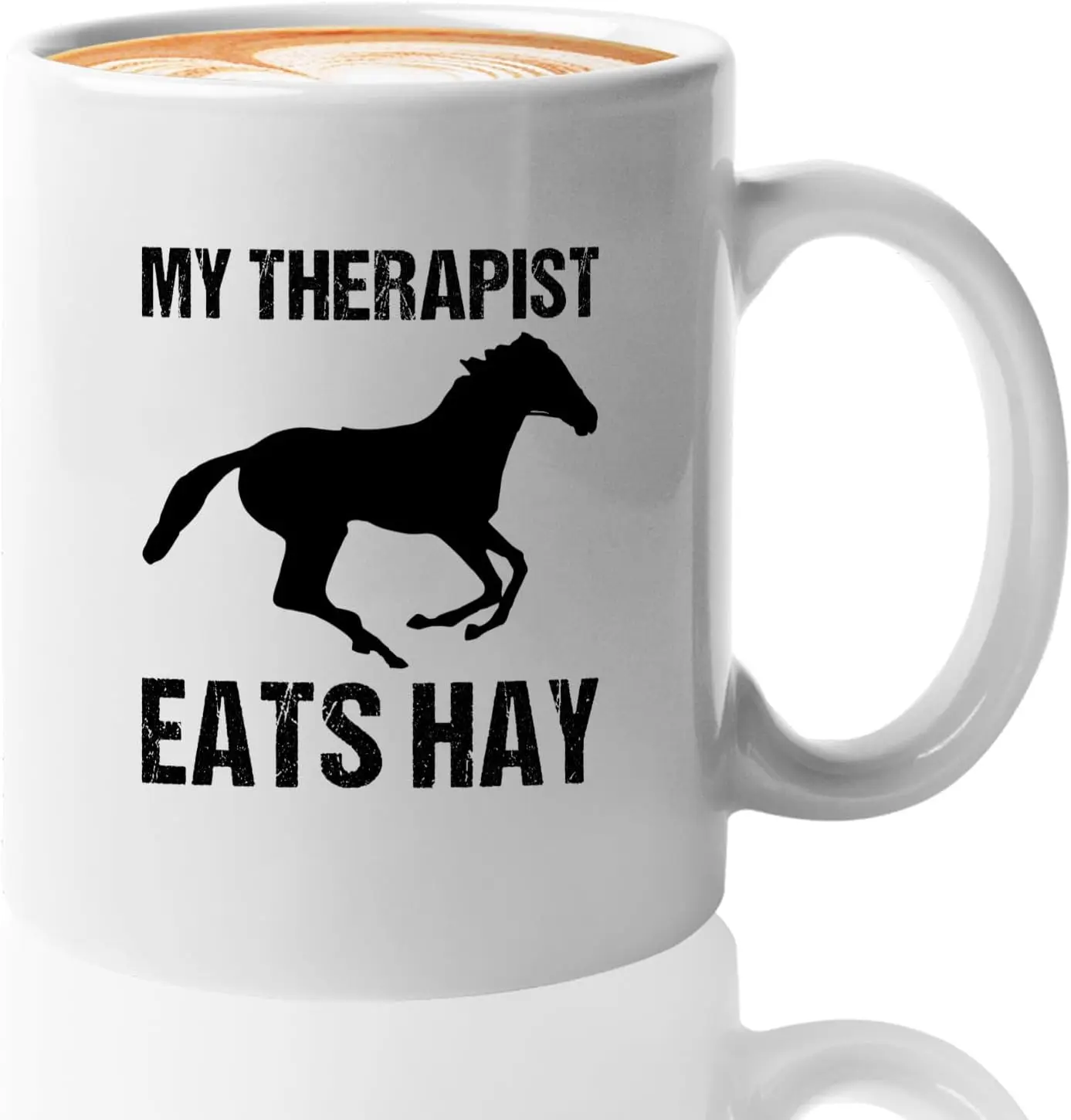 Horse Lover Coffee Mug White My Therapist Eats Hay Equestrian Horseman Horsewoman Rider Jockey Hobby Animal Lover Horsey cup