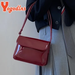 Yogodlns Luxury Patent Leather Women's Bag Fashion Underarm Bag Designer Small Square Crossbody Bag Casual Ladies Handbag Purse