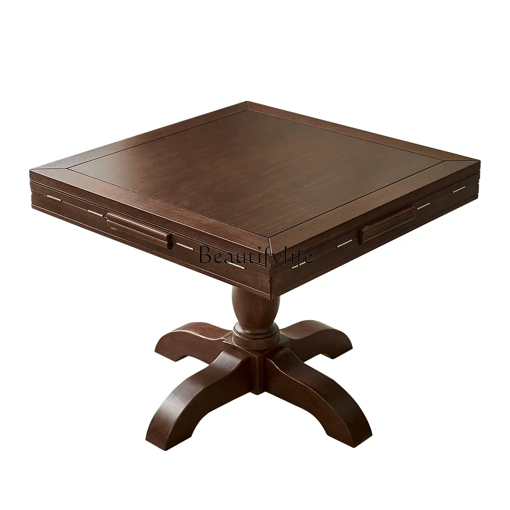 

ld 38American all-solid wood dining table retractable folding square becomes round household mahjong table
