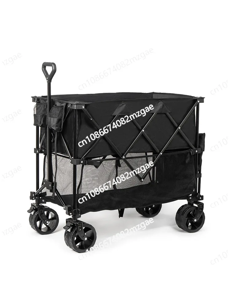 Foldable Double Decker Wagon, 400L Collapsible Wagon Cart with All-Terrain Wheels Folding Wagon Cart 350lbs Capacity for Camping