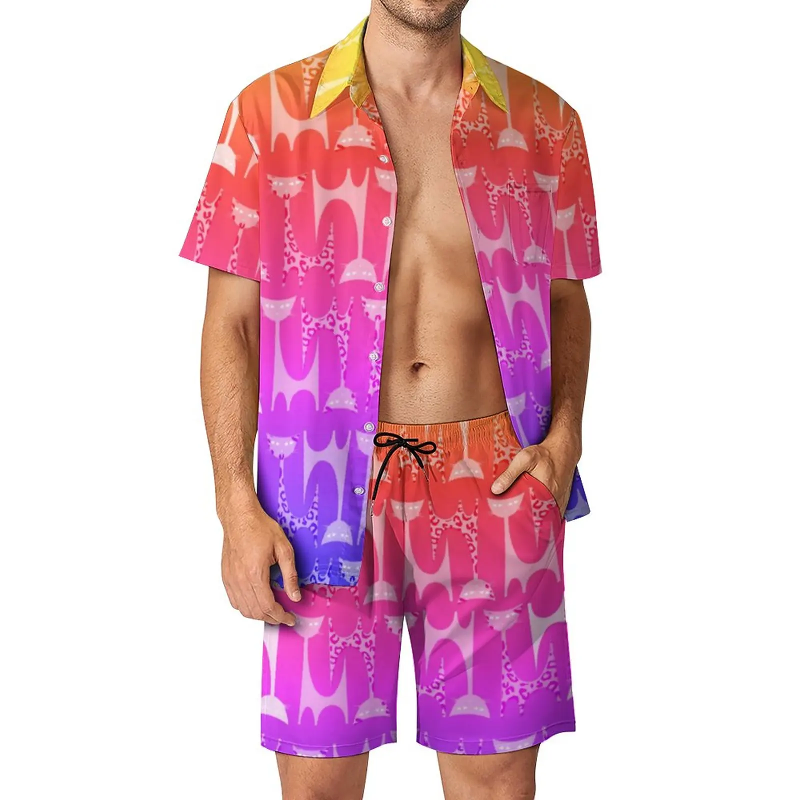 New Spooky Black Cat Men Sets Halloween 3D Print Casual Shirt Set Hawaiian Beachwear Shorts Summer Graphic Suit 2 Piece Clothing