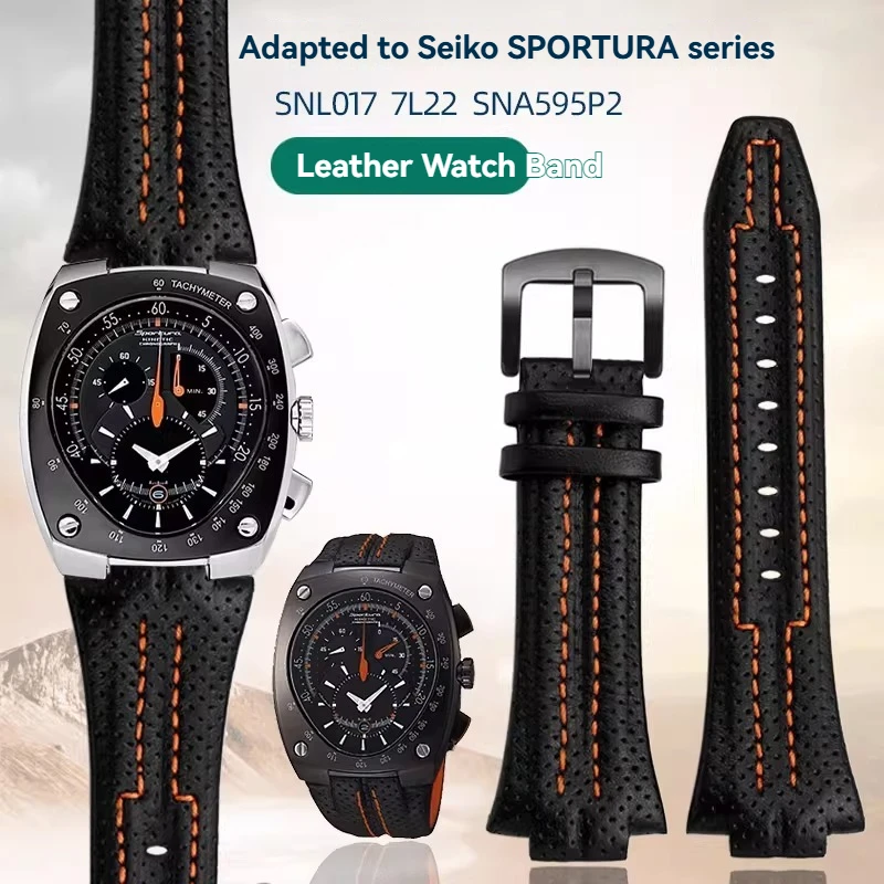 

Ремешок для часов SEIKO Sportura из натуральной кожи, 15x27 мм, черно-оранжевый, SNL021P1/SNL029P2/SNA595P2, сменный браслет