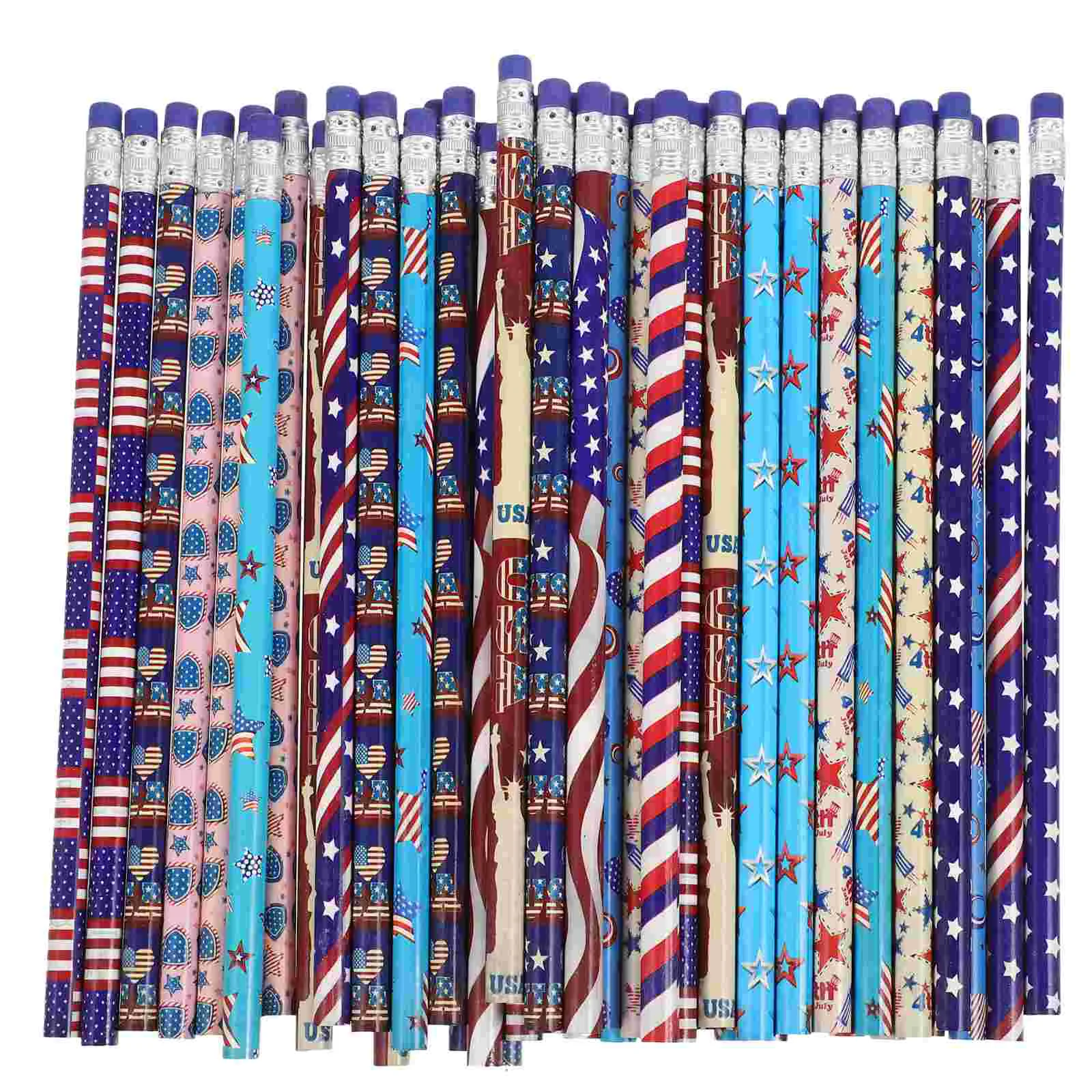 48 Pcs Banner Flag Pencil Student Pencils Bulk Usa Wooden Red White Blue Convenient Handheld