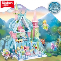 Sluban 447PCS Pink Dream Friends Winter Ice and Snow Fairy Tale Castle Building Block Assembly Bricks Educational Toys for Girls