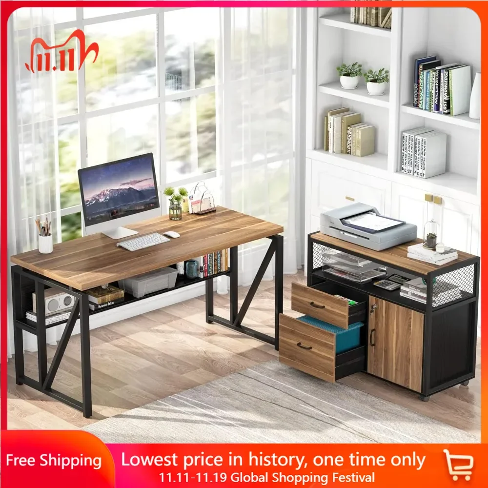 

Computer Desk with Drawer Cabinet, Executive Desks and Lateral File Cabinet, L Shaped Computer Desk