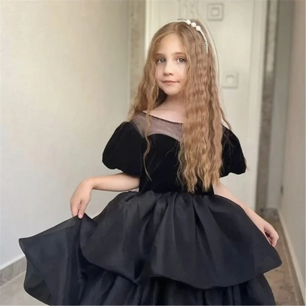 

Simple Flower Girl Dress For Wedding Short Puffy Ball Gown Princess Birthday Prom Kids First Communion Gown Customized