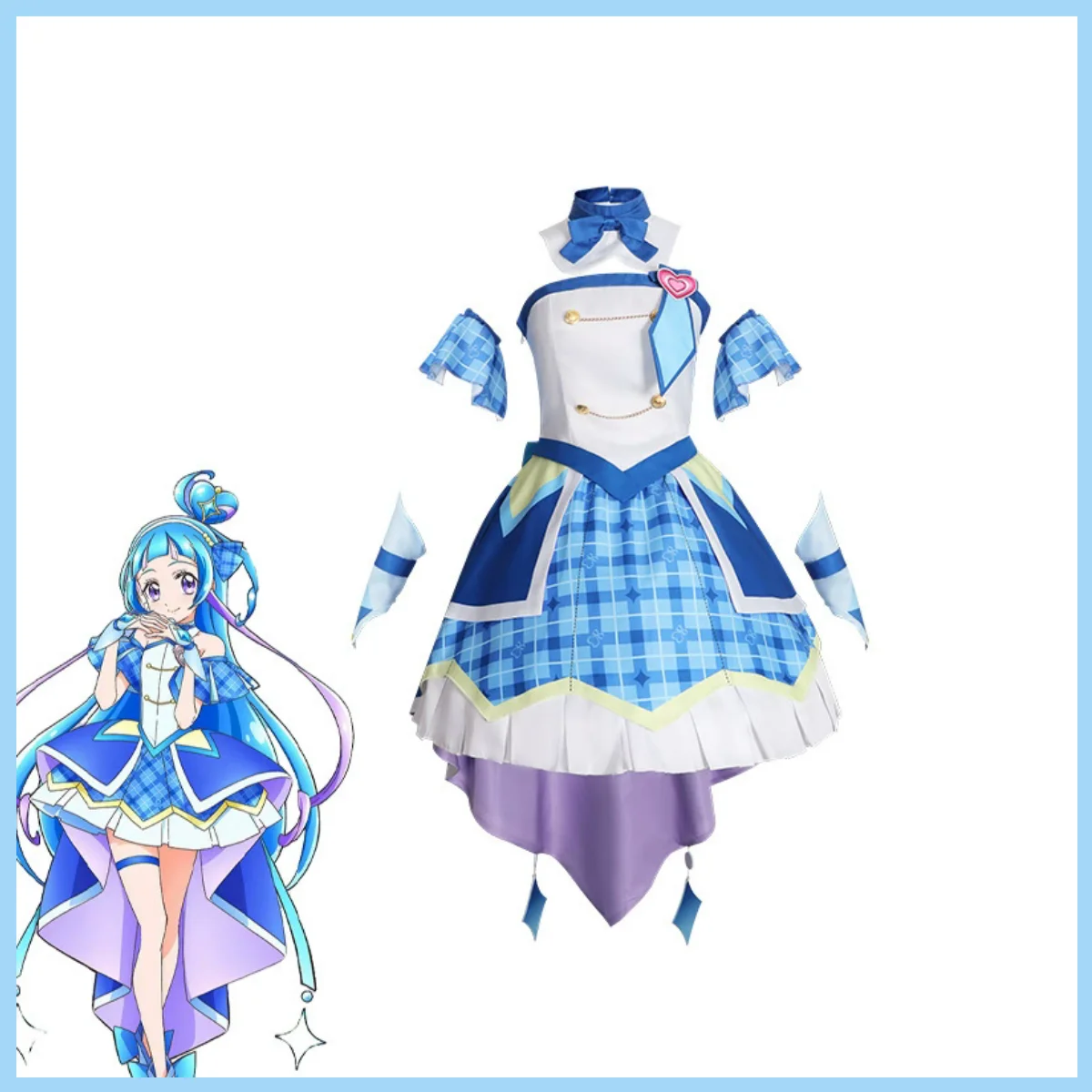 Anime You and Idol Precure Aokaze Nana Cosplay Costume Blue White Princess Dress Lolita Skirt Wig Woman Kawaii Masked Ball Suit view 2