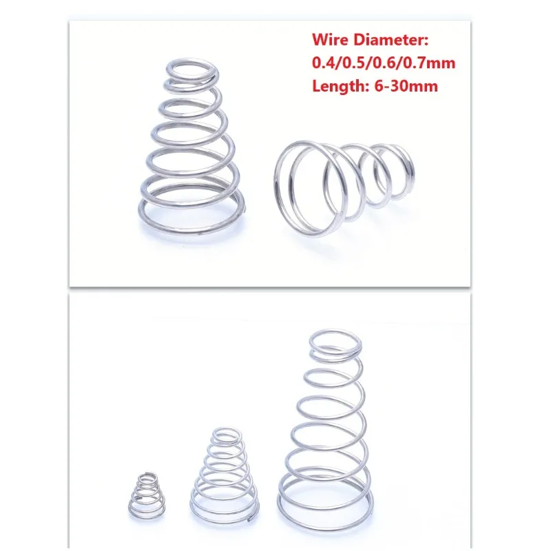 Никелированные башенные пружины, диаметр проволоки 0,4/0,5/0,6/0,7 мм, конические конусные пружины сжатия, новый список