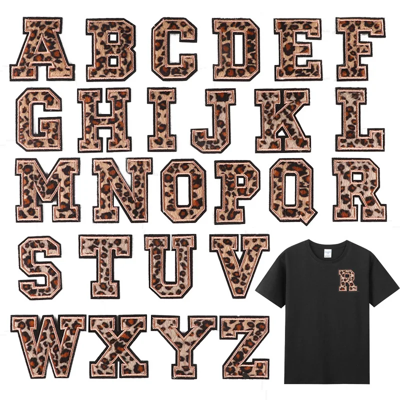 ABC DEF HIJ Leopard Print Letters Patches Plush and Embroideried Iron on Alphabet Patch for Clothing Bags Shoes DIY Accessories