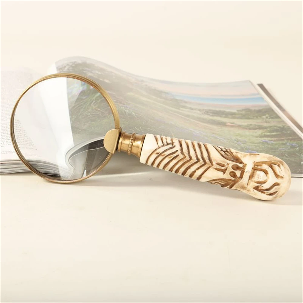 American Retro Brass Magnifying Glass Ornament Handheld Elderly Tudy Magnifying Glass Desktop Decoration Ornament Gift