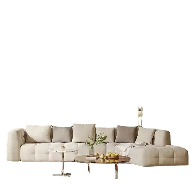 Cream Style Living Room Fabric Sofa Nordic Style Three-person Multi-person Sofa Special-shaped Arc