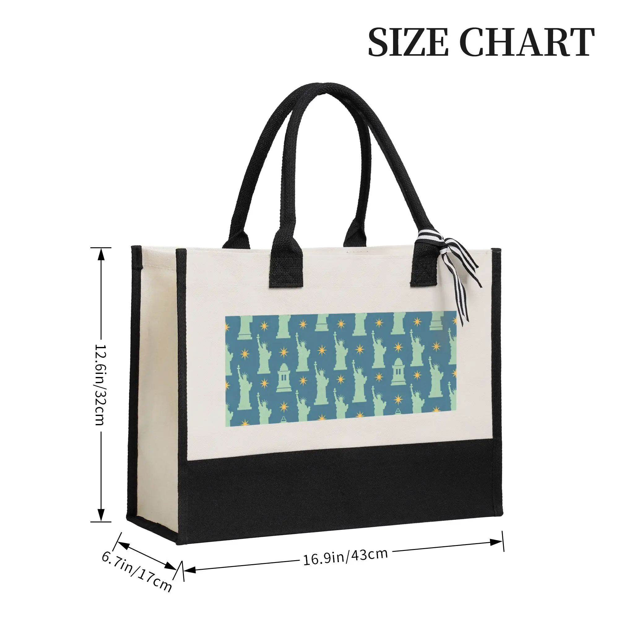 Eco-Friendly Canvas Tote Bag with Statue of Liberty Print Durable Reusable Shopping Handbag for Travel Beach Work