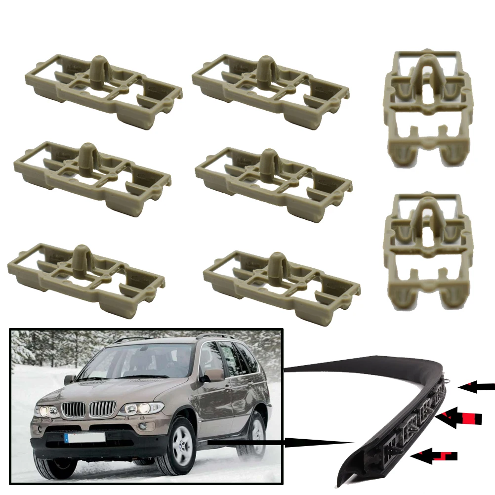 8Pcs Gray Weatherstrips Clips For BMW X5 E53 Door Seal Clip Front Rear 51717006757 Engine Hood Mounting Plastic Fastening Gasket