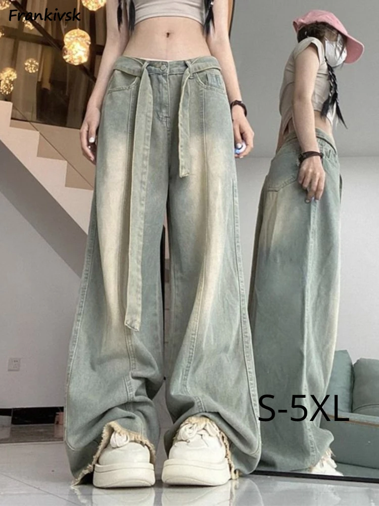 Raw Edge Jeans Women Leisure Full Length Retro Hotsweet European Style Low Waist Schoolgirls Slouchy Draping Daily Simple Autumn