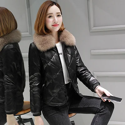 

Leather Jacket Genuine Women 2023 Natural Fox Fur Collar Autumn Winter Jacket Women Sheepskin Coat Korean Down Jackets