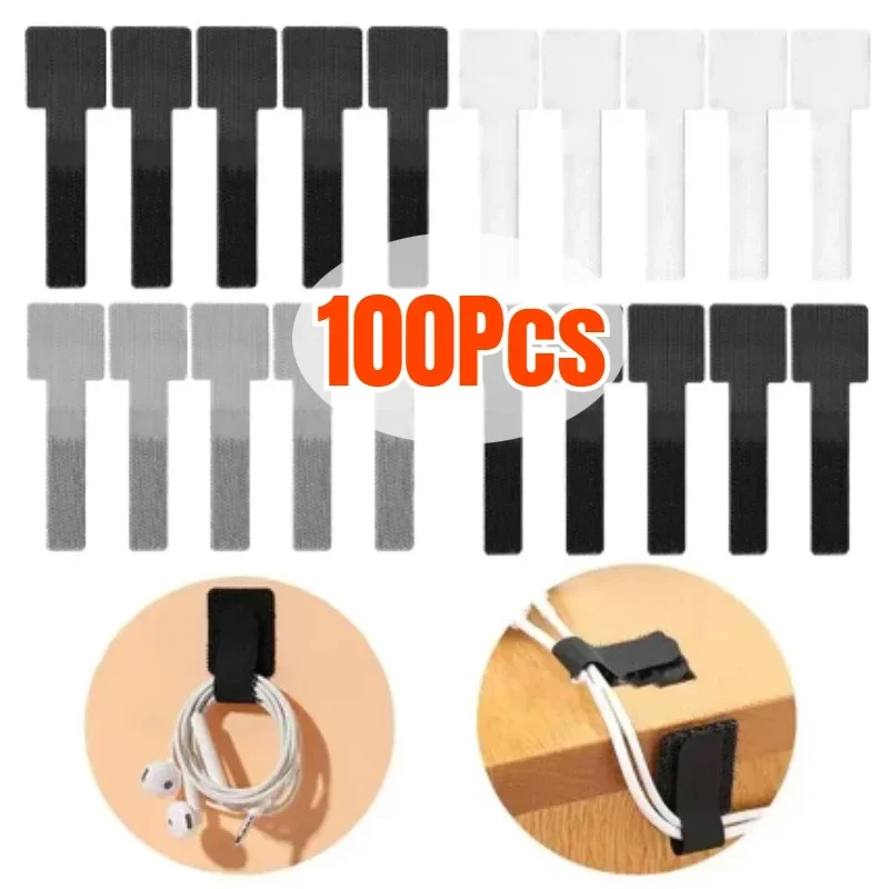 Cable Organizer Desk Wire Winder Cable Tie Organizer Self Adhesive Cord Rope Holders Cord Protection Straps 100/10Pcs Reusable