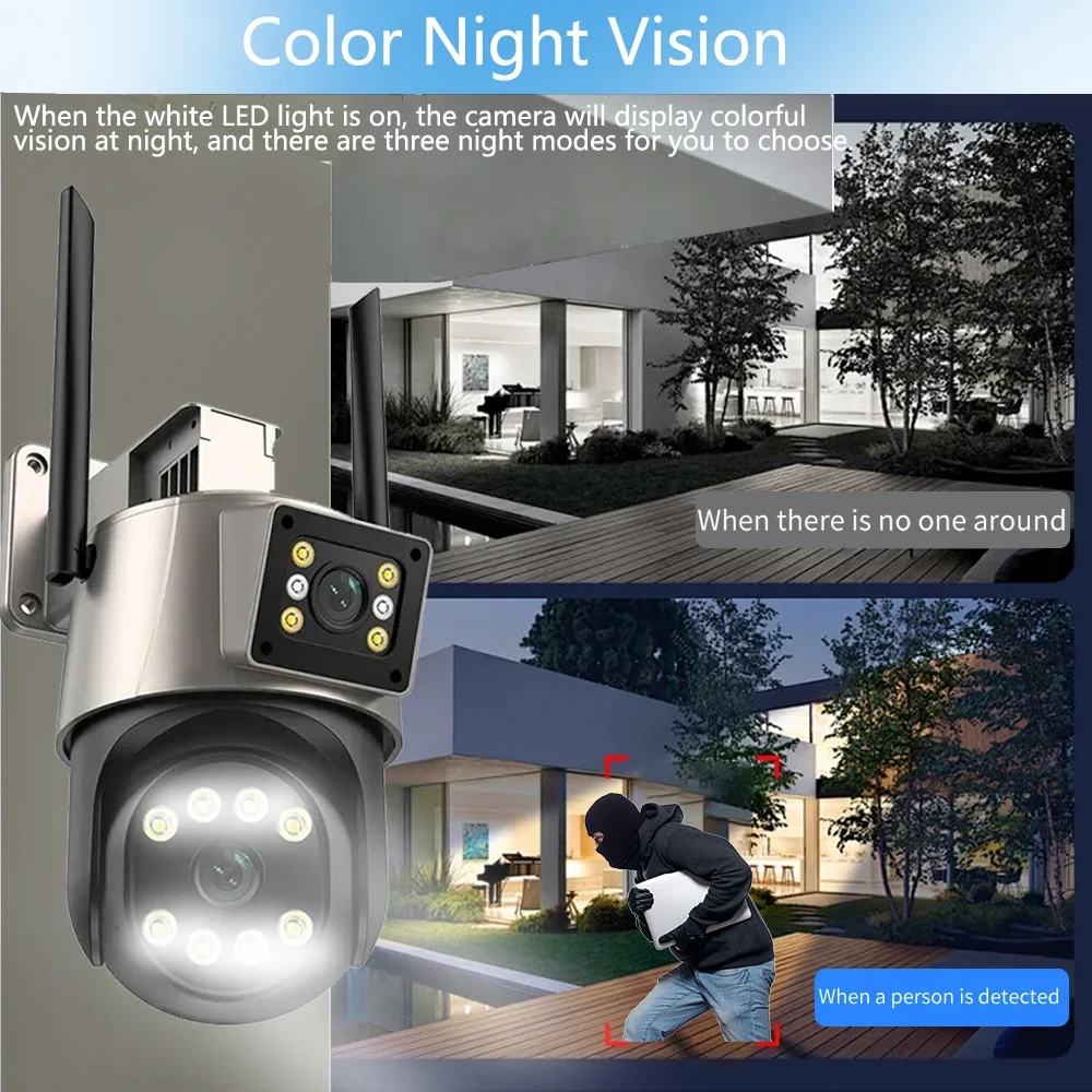 Wifi PTZ Camera Outdoor PTZ Dual Screen Human Detect CCTV Surveillance 6MP Security IP Camera iCSee APP 10CH 8MP 4K NVR System