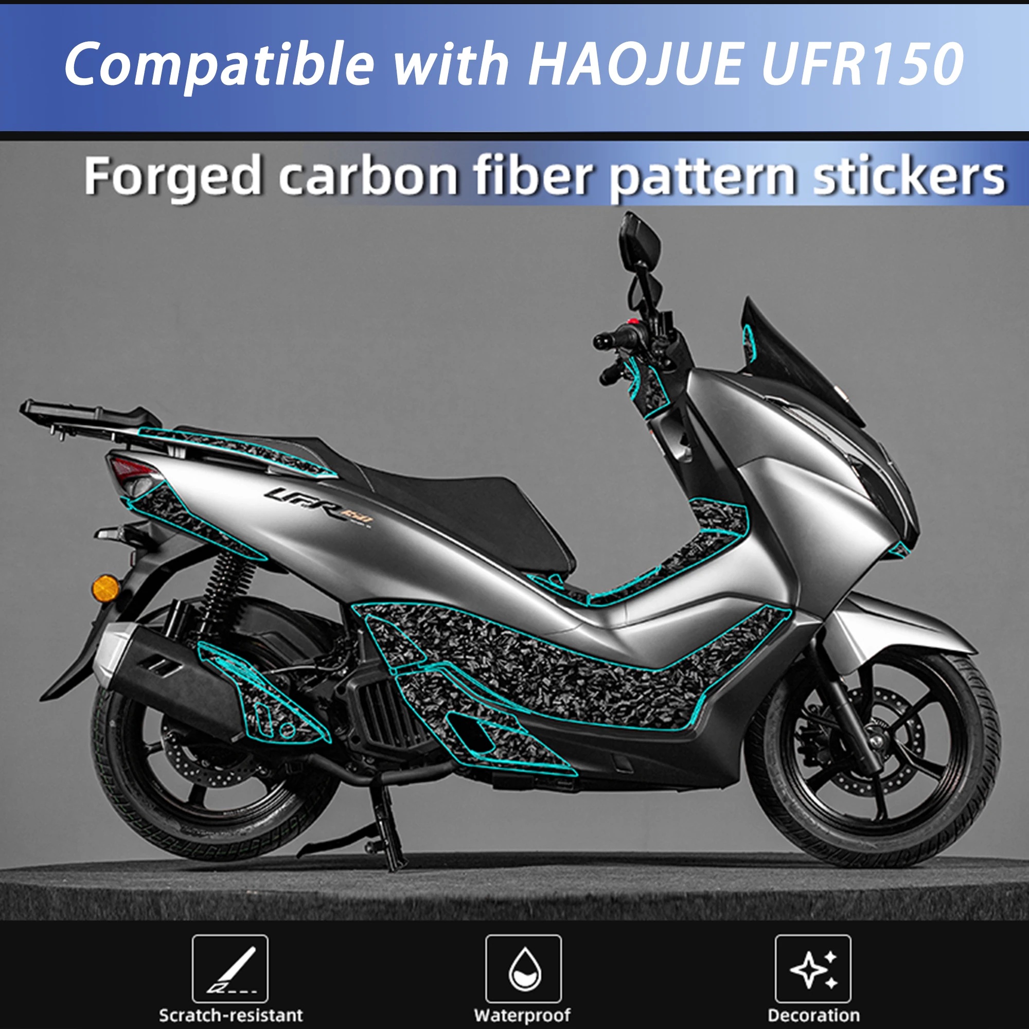 Forged Carbon Fiber Protective Tank Sticker Compatible with Haojue UFR150 Motorcycle Body Decal Modification Accessories