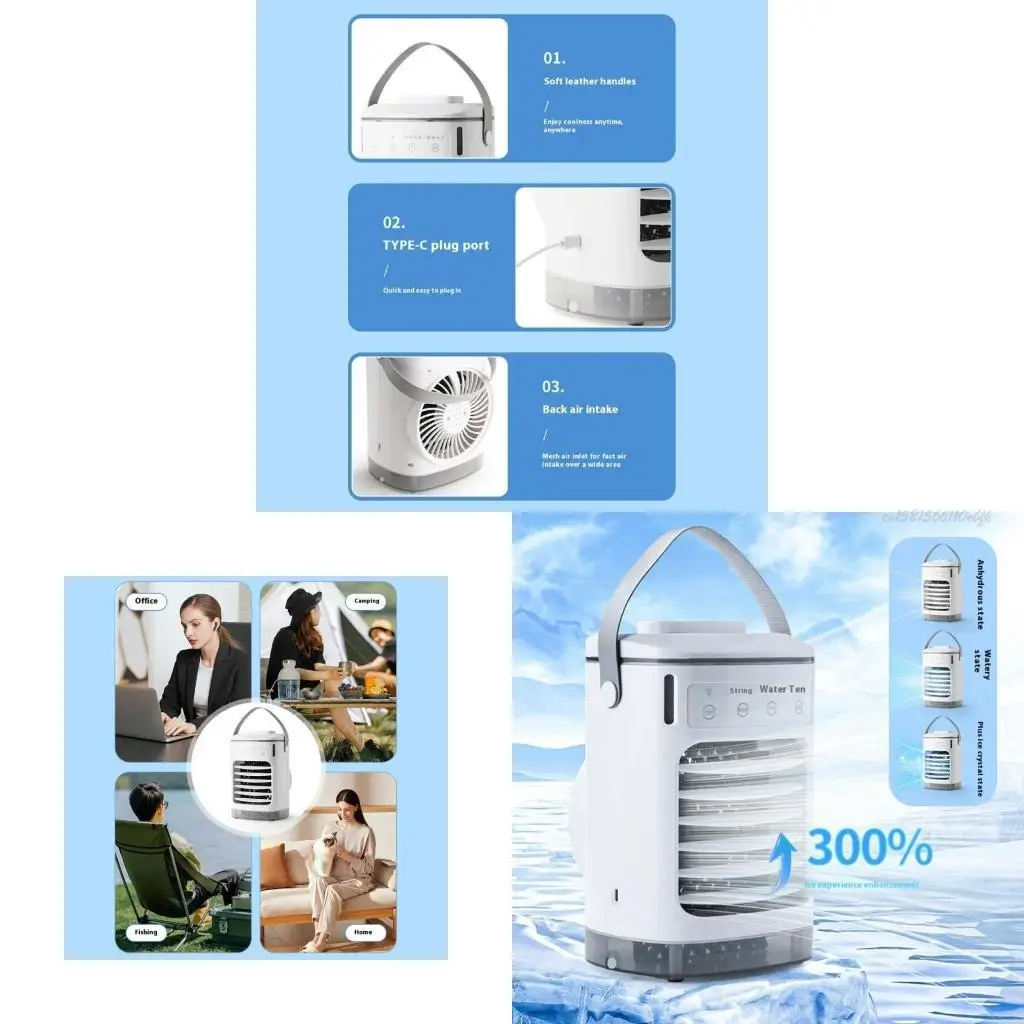 27RB Portable Air Conditioner Fan Humidifying Fan Desktop Fan with Night Light Household Sprayer Refrigeration Conditioner