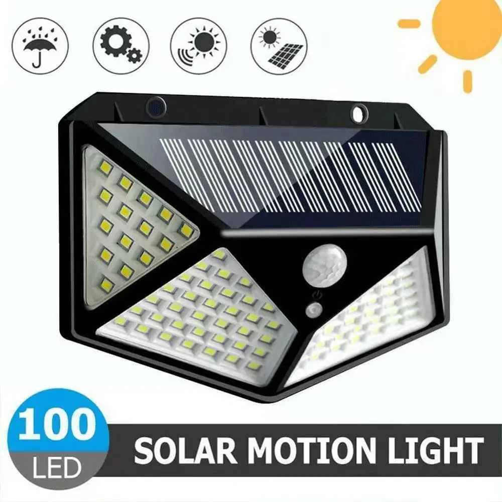 100 LED Solar Light Outdoor impermeabile con sensore di movimento proiettore 3 modalità lampada da parete solare per Patio Garage cortile giardino