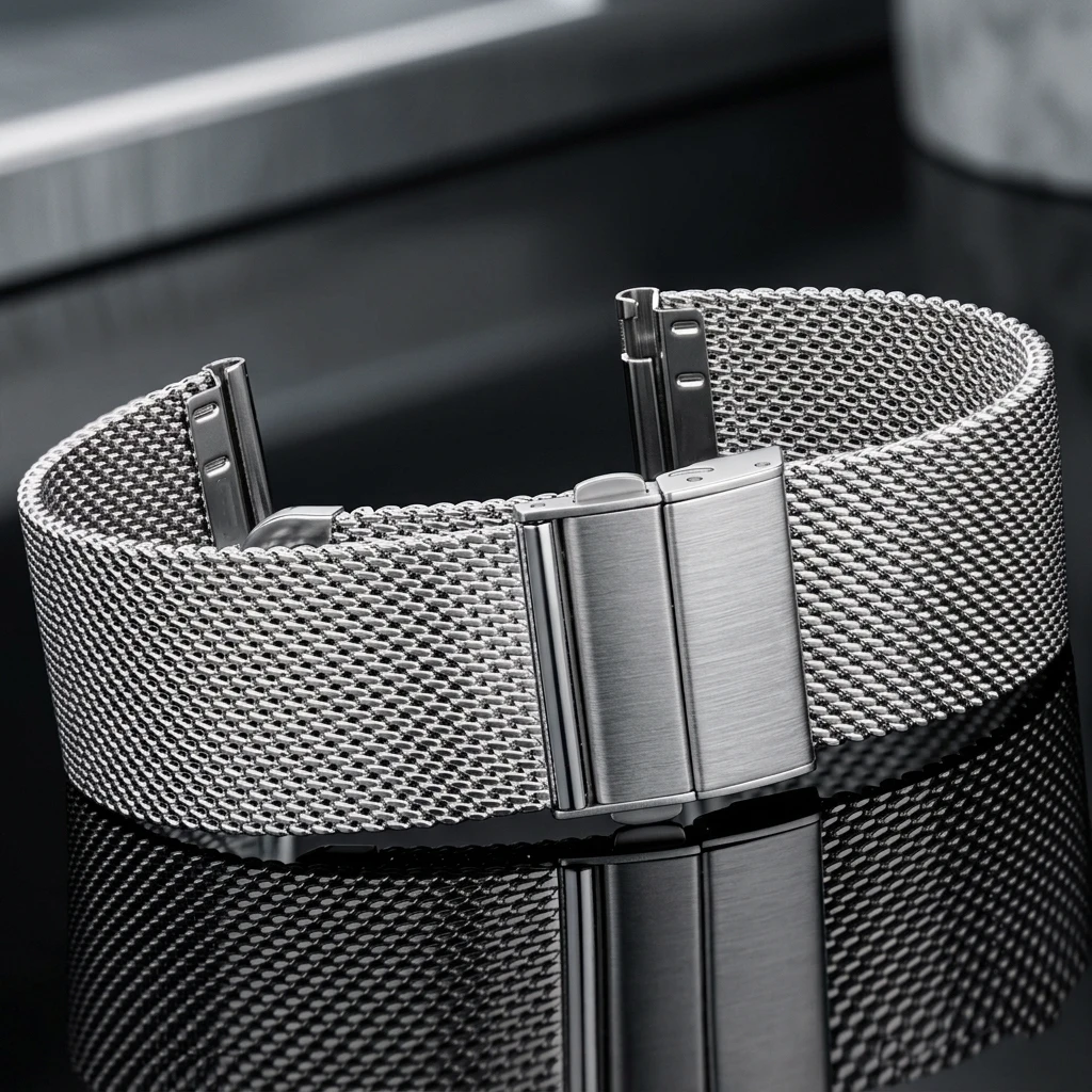 Pulsera de malla de acero inoxidable con lazo milanés, correa de reloj plateada y negra para Galaxy Watch 4 3, cierre desplegable de 16, 18mm, 20mm y 22mm