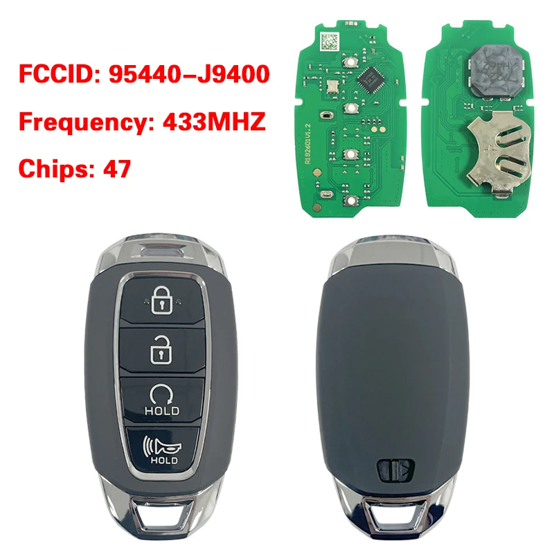 

CN020279 Aftermarket 4-кнопочный смарт-брелок без ключа FCC 95440-J9400 47 чип 433 МГц для HYUNDAI KONA 2021-2022