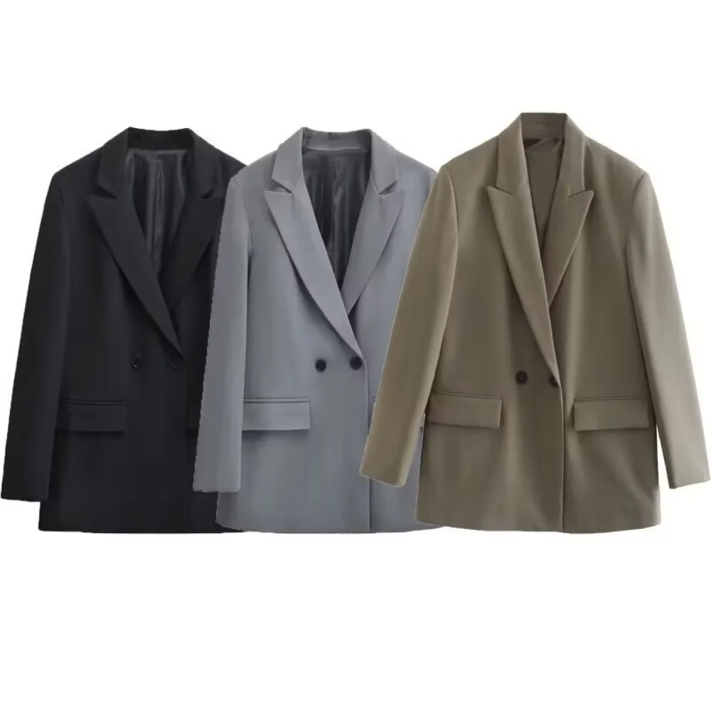 

ZBZA Women's Loose Commuter Blazer Suit Collar Long Sleeve Double Breasted Solid Color Jacket Spring Summer New Female Chic Coat