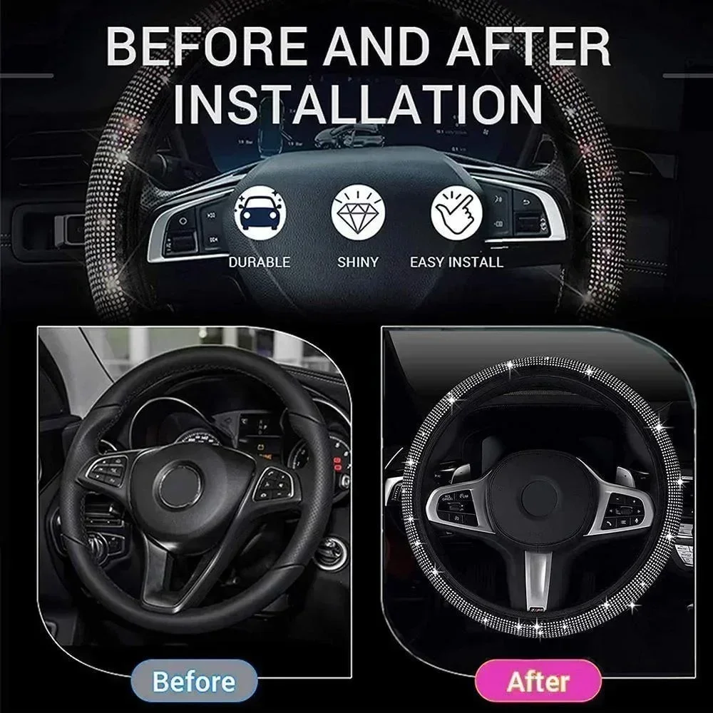Bling Bling Diamond Rhinestones Crystal Car Steering Wheel Cover Auto Interior Decoration Accessories Car Protection Styling image 4