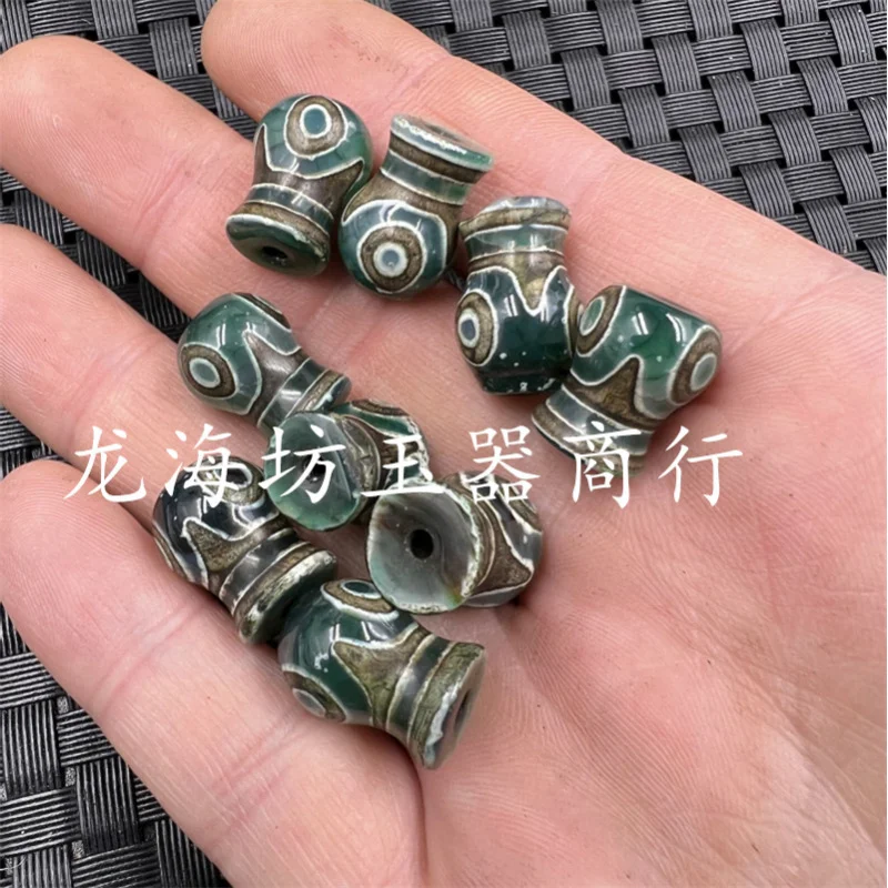 1pcTibetan Three-Eye Tibet Beads-Hole Vase Jade Scattered Beads Green Agate Tibet Beads Bracelet Necklace Prayer Beads Accessori