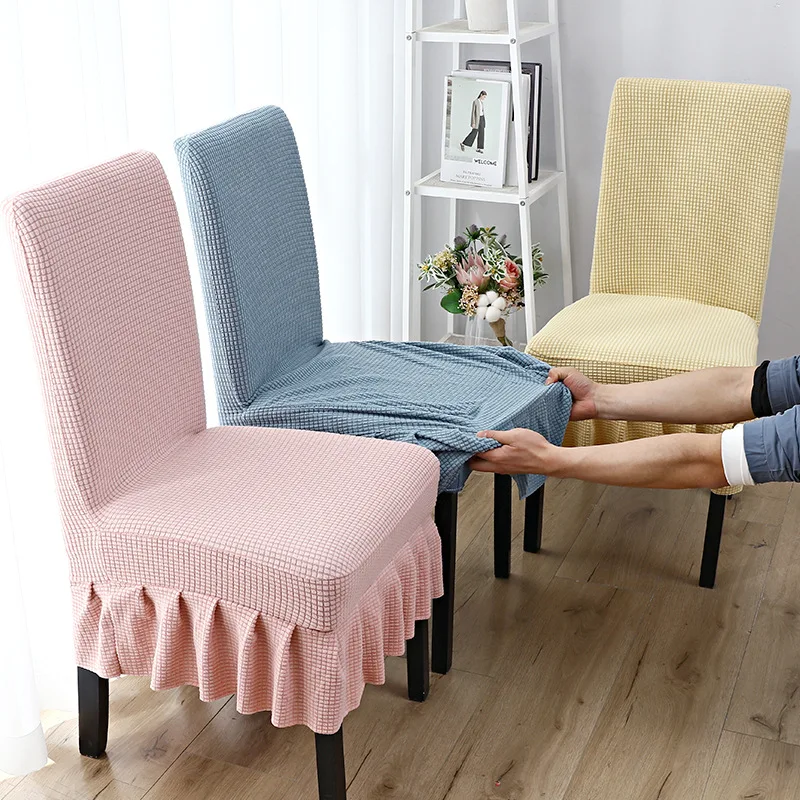Stretch Knitted Chair Cover Thick Soft Corn Fleece Flared Skirt All in One Universal Slipcover for Home Hotel Dining Room Use