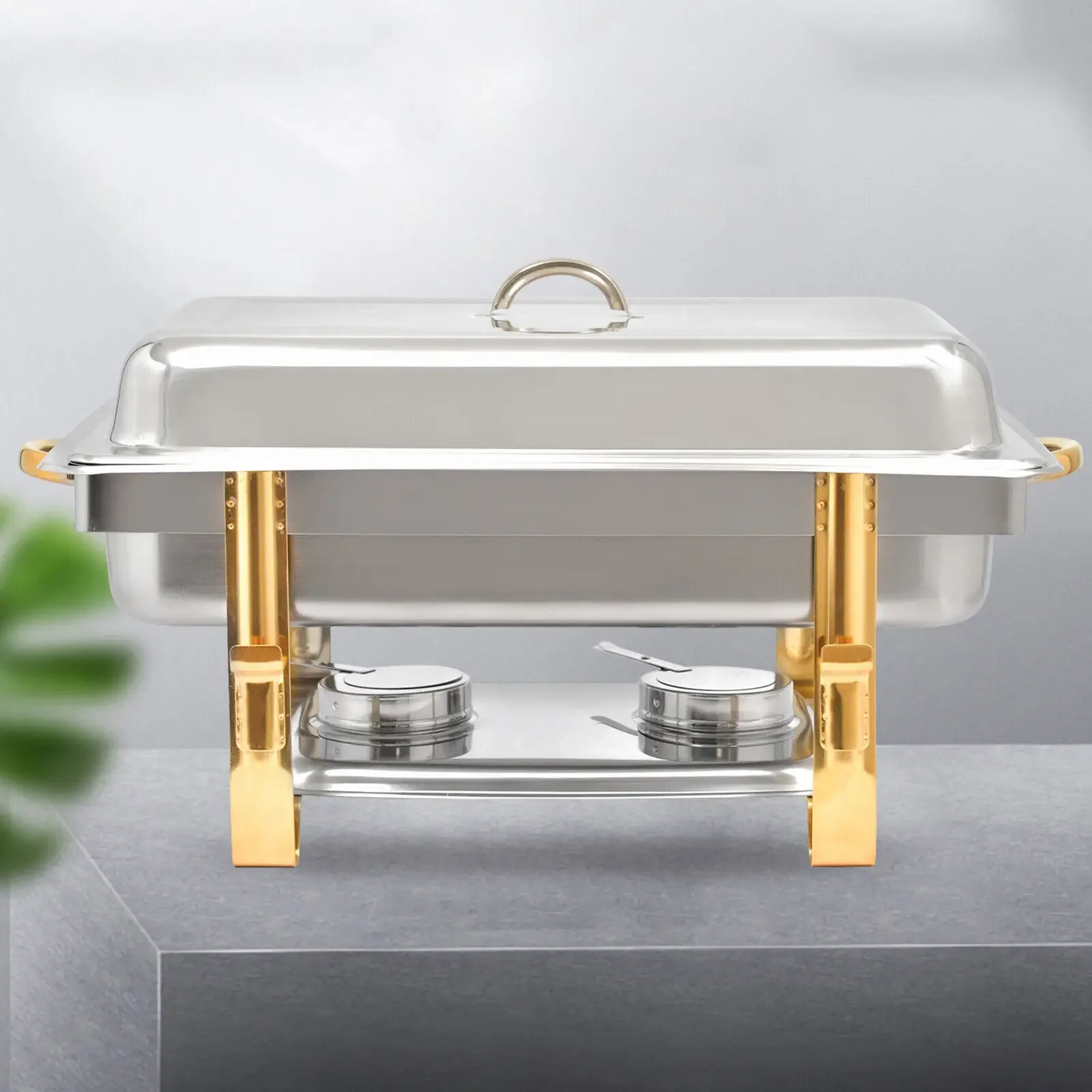 9L Edelstahl Rechteckiger Speisenwärmer Behälter Chafing Dish Buffet Tablett Chafer mit Deckel für Catering Buffet Party