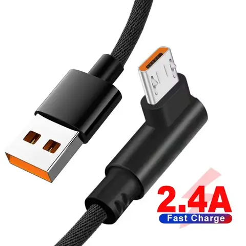 90 Degree Elbow Micro USB 2.4A Fast Charging Data Cable V8 Mobile Phone For Samsung Xiaomi Android Quicked Charger Cord 1m/2m/3m