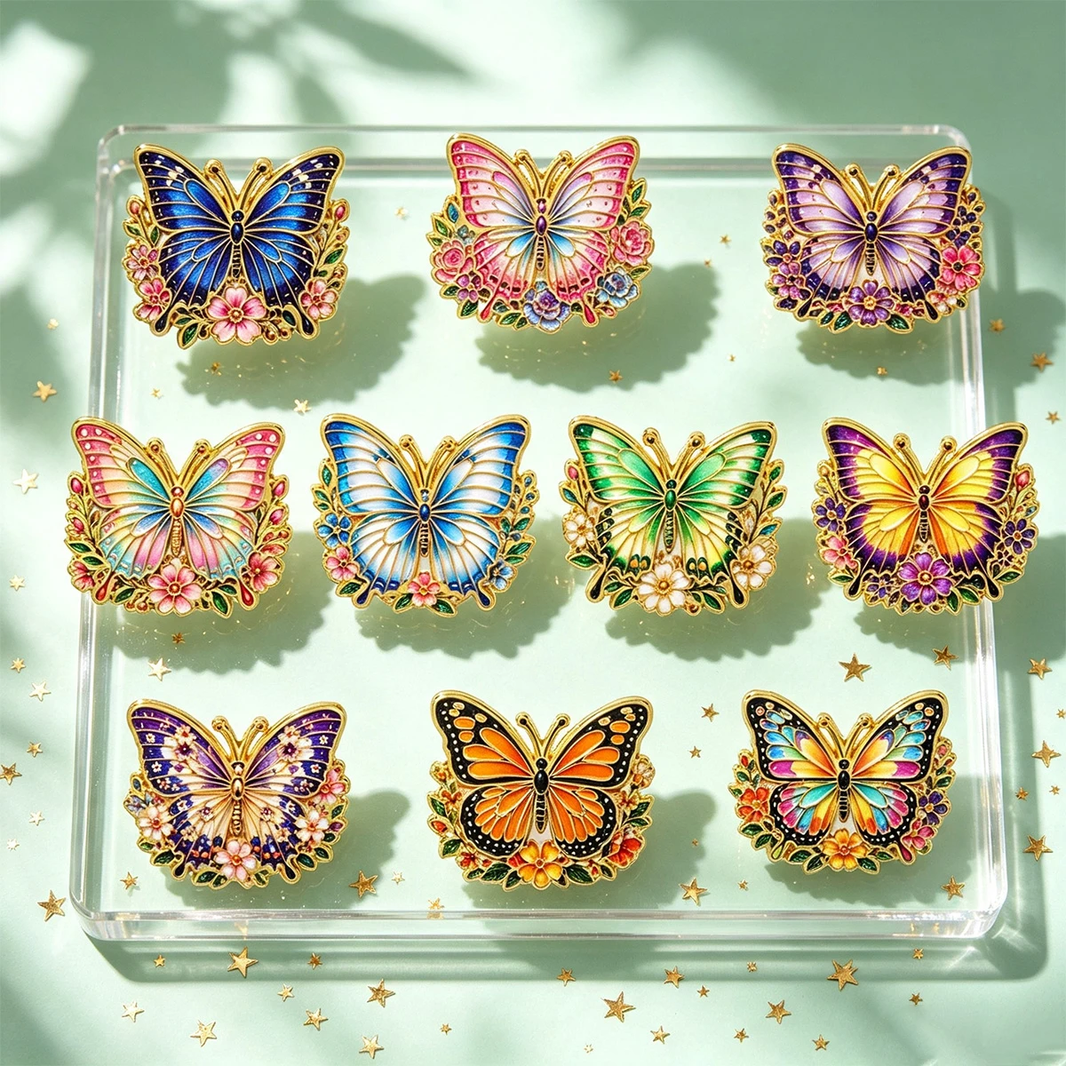 10 Stück/Set Vintage Blumen-Schmetterling Emaille-Pin Lebendige Schöne Insekten-Brosche für Rucksack, Hut, Abzeichen, Schmuck, Geschenk für Freunde – Detail 4