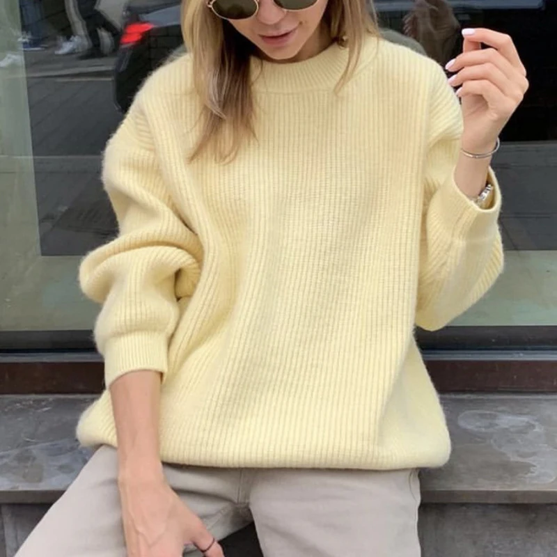 Candy Colors Round Neck Knitted Sweaters Women Korean Loose Long Sleeve Warm Jumpers Woman Comfort All Match Soft Knitwear Mujer