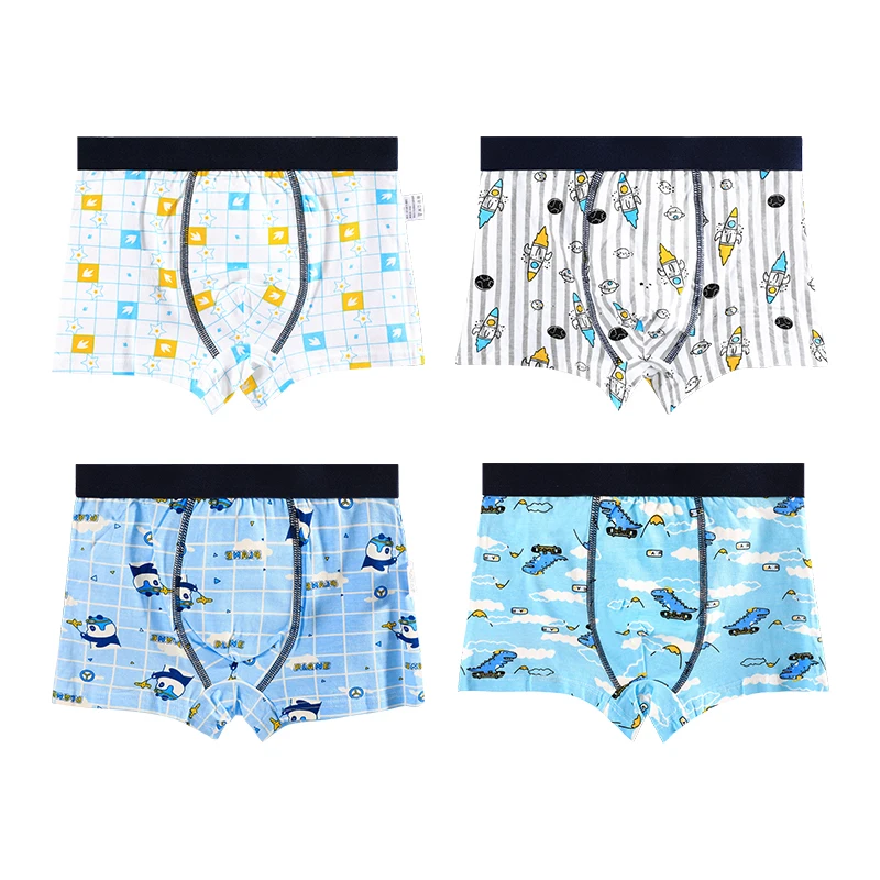 4 Pack Boys' Cotton Boxer Briefs, Comfortable Breathable Antibacterial Underwear, No Ride Up Design, Daily Wear Underpants