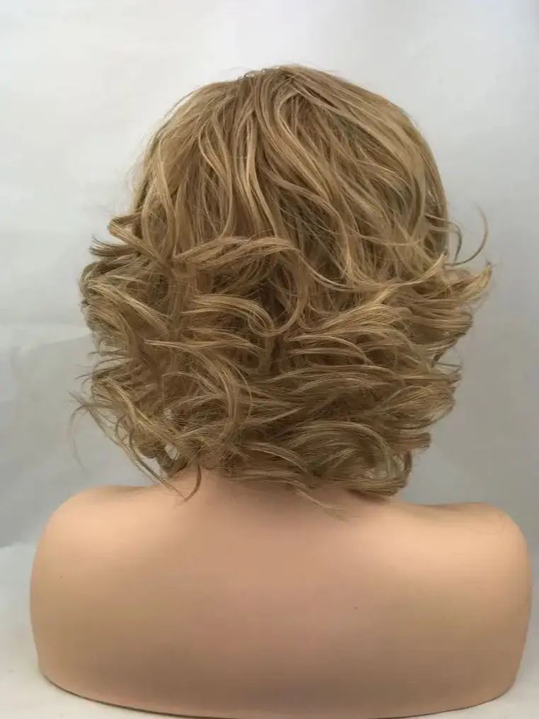 Laço transparente ondulado louro curto para mulheres, cabelo sintético natural, resistente ao calor, diário