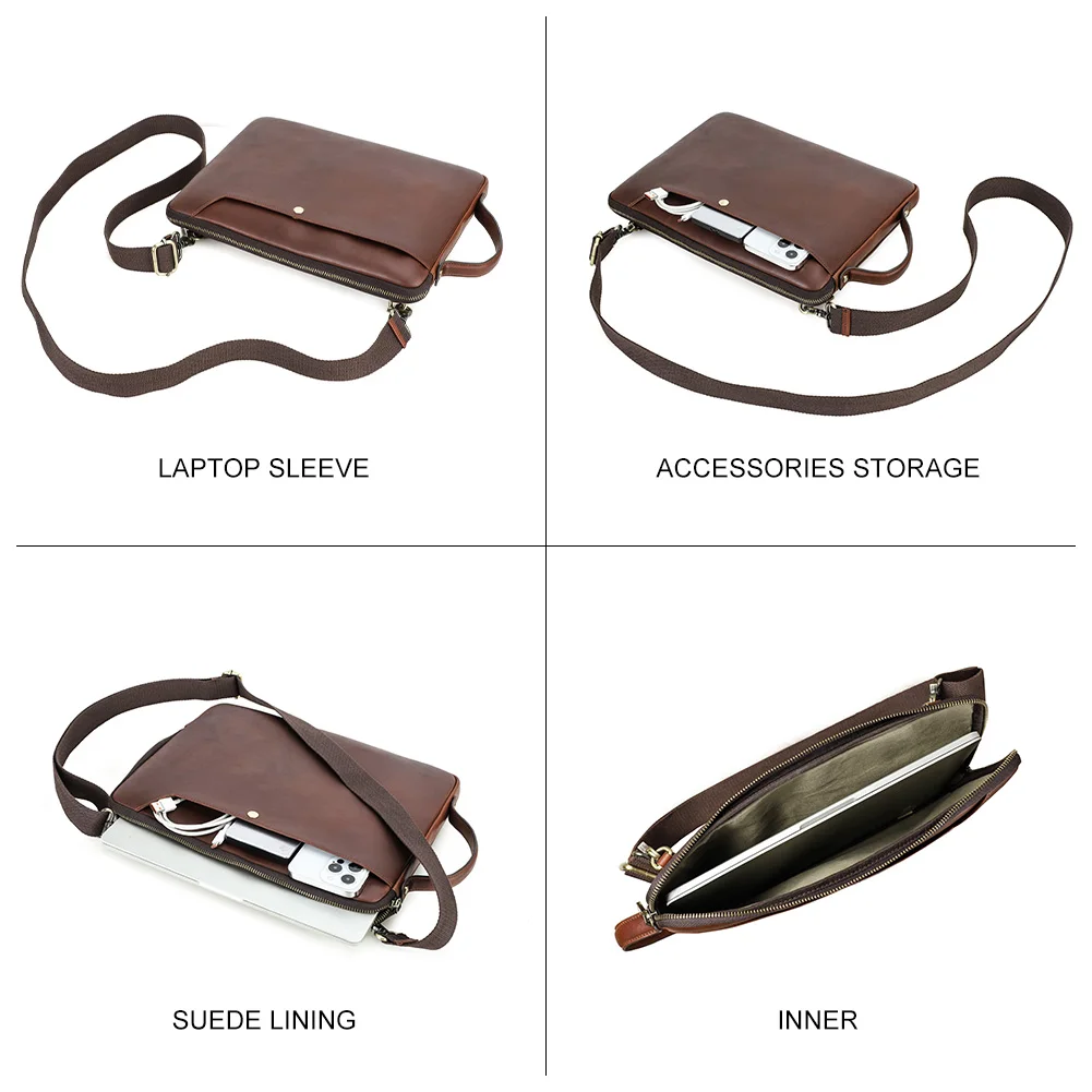 Herren-Laptoptasche aus echtem Leder für MacBook Pro Air 14 13, Handtasche, Umhängetasche, Aktentasche, Business-Handtasche mit Schultergurt – Detail 8