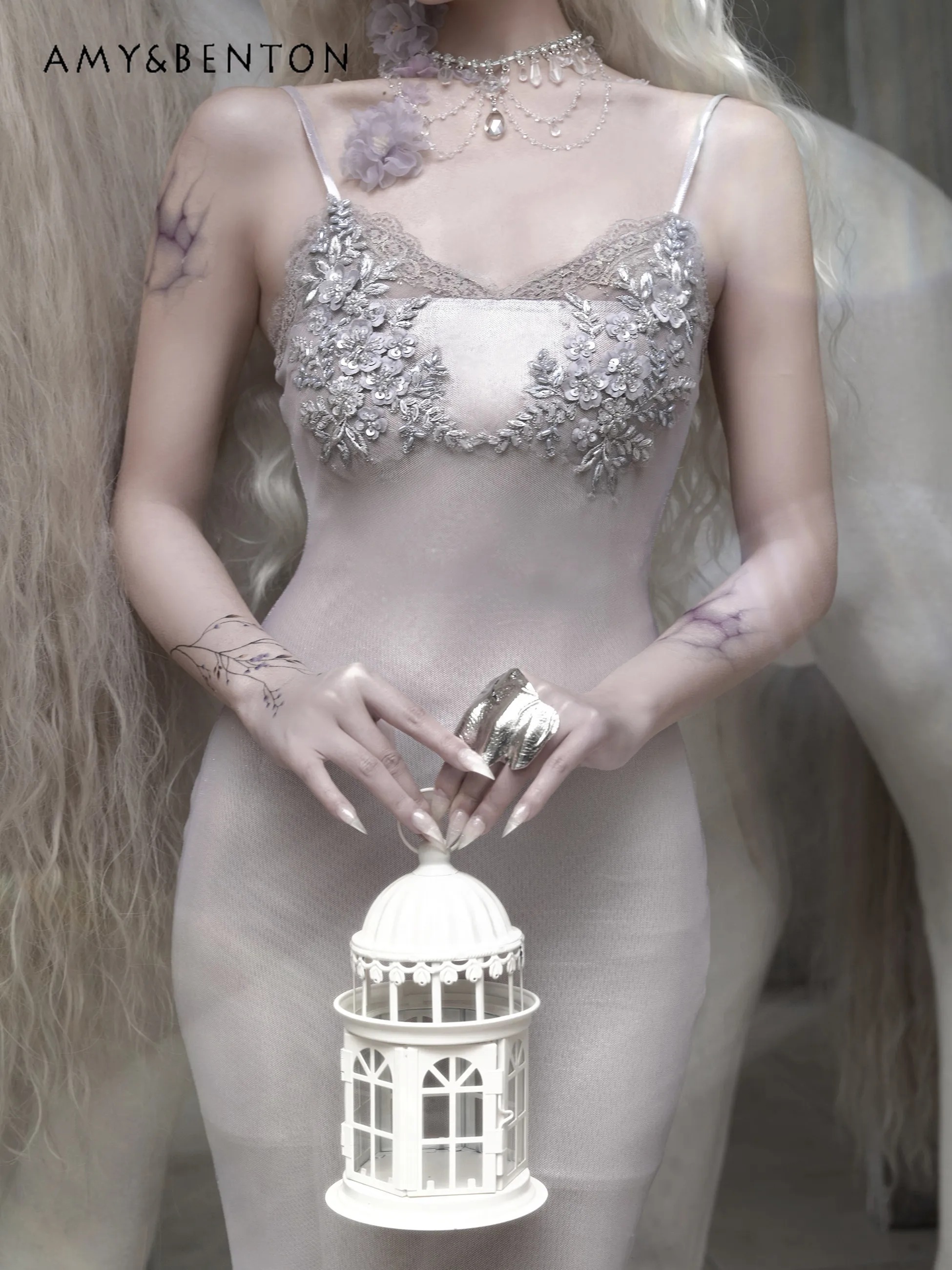 

Original Elegant Fishtail Evening Dresses High-end Heavy Embroidery Beading Dress Fairy-style Sweet Slim Sexy Mid-length Dress