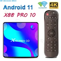 X88 Pro 10 Android 11.0 TV BOX RK3318 Quad-Core 64bit Cortex-A53 Support 2.4/5.0GHz Dual-Band WiFi BT4.0 10/100M Smart Set Box