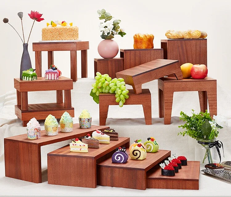 

Wooden Chinese Dim sum rack, sushi dessert table, display rack, afternoon tea break, table, cake point, base, cafeteria