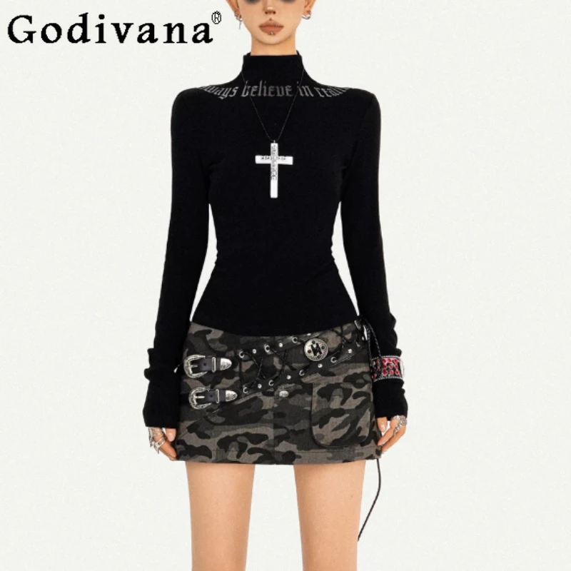 2026 Personality Retro American Heavy Industry Lace-up Fashion Skirt Female Sexy Low-rise Slin Punk Street Denim Short Skirts
